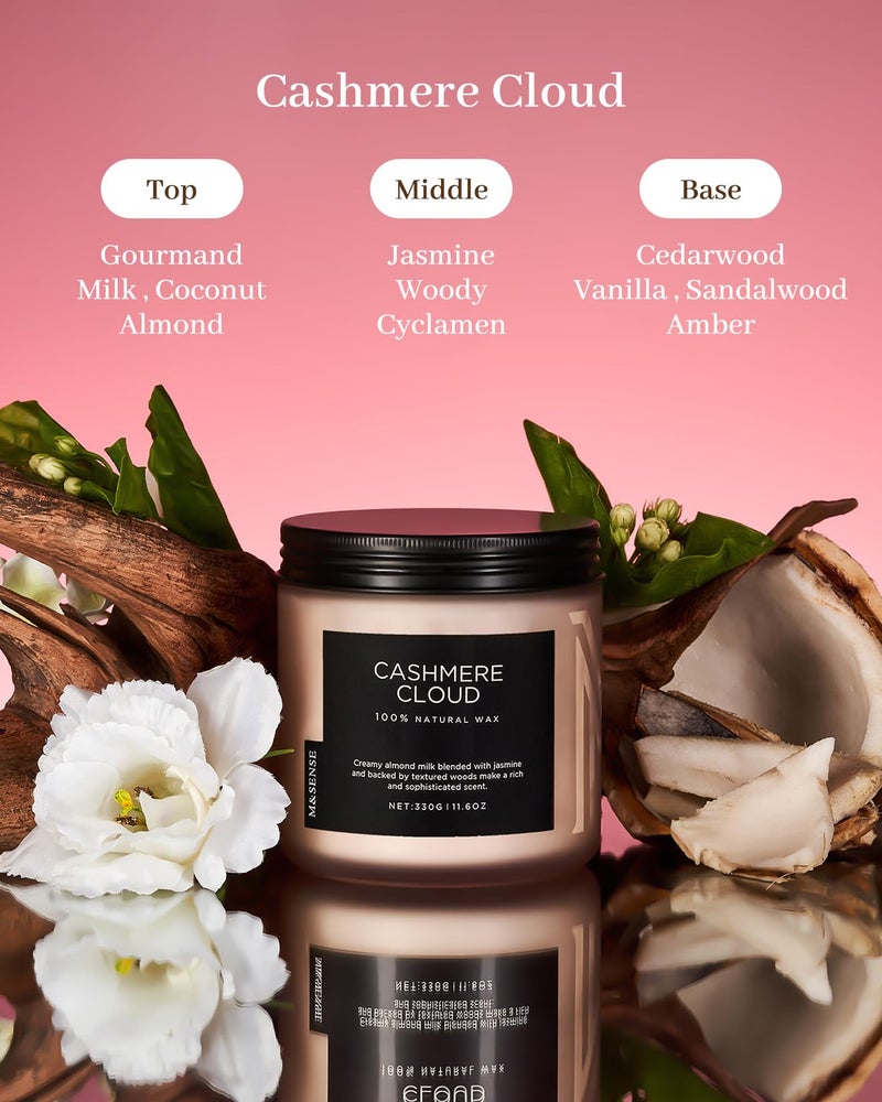 M&SENSE Cashmere Vanilla Scented Candle, 11.6oz Non Toxic Soy Wax 70 Hours Clean Burn Candle, 2 Wick Aromatherapy Gifts for Relaxing Stree Relief, Cozy Winter Home Decor - Image 2