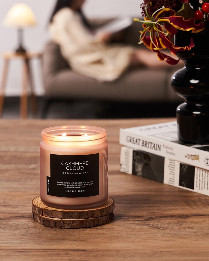 M&SENSE Cashmere Vanilla Scented Candle, 11.6oz Non Toxic Soy Wax 70 Hours Clean Burn Candle, 2 Wick Aromatherapy Gifts for Relaxing Stree Relief, Cozy Winter Home Decor - Image 5