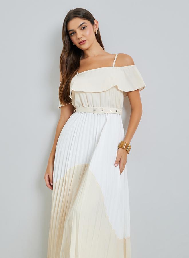 Styli Color Block Strappy Pleated Maxi Dress - Image 2