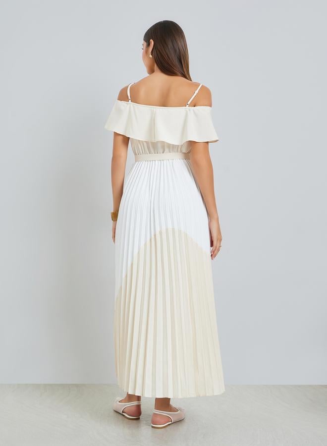 Styli Color Block Strappy Pleated Maxi Dress - Image 3