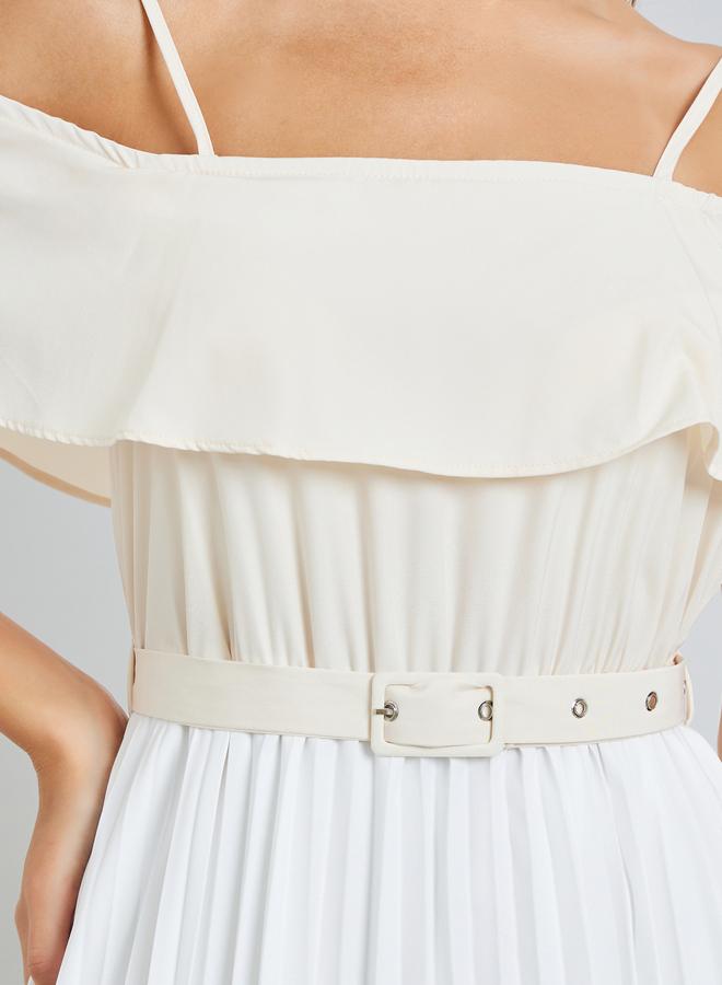 Styli Color Block Strappy Pleated Maxi Dress - Image 4