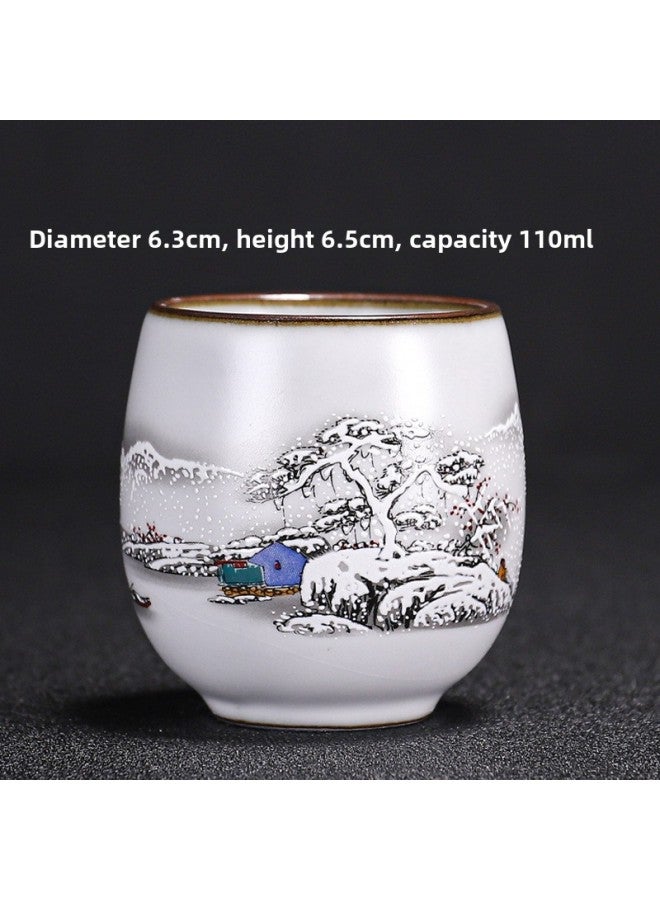 Ru Kiln Teacup Master Cup Individual Single Cup Open Piece Ice Flower Glaze Ceramic Tea Tasting Cup Kung Fu Tea Set Tea Bowl Gift Box-Color:Ru Kiln Moon White Round Melting Cup-snow Scenery Collect And Purchase To Get A Tea Towel-Capacity:Other  - Image 1