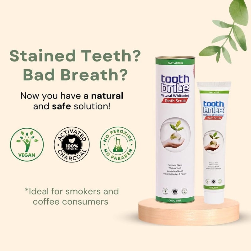 toothbrite Patented Tooth Scrub 100g Pack of 2 Natural Teeth Whitening, Micro Granular Formula, Enamel Safe for Teeth Stain Remover with 2 Free Bamboo Brush For Smokers & Coffee Drinkers - Image 2
