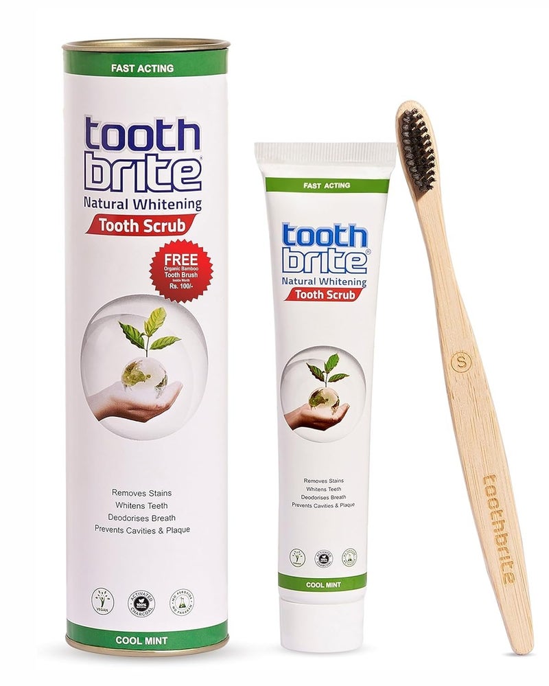 toothbrite Patented Tooth Scrub 100g Pack of 2 Natural Teeth Whitening, Micro Granular Formula, Enamel Safe for Teeth Stain Remover with 2 Free Bamboo Brush For Smokers & Coffee Drinkers - Image 1
