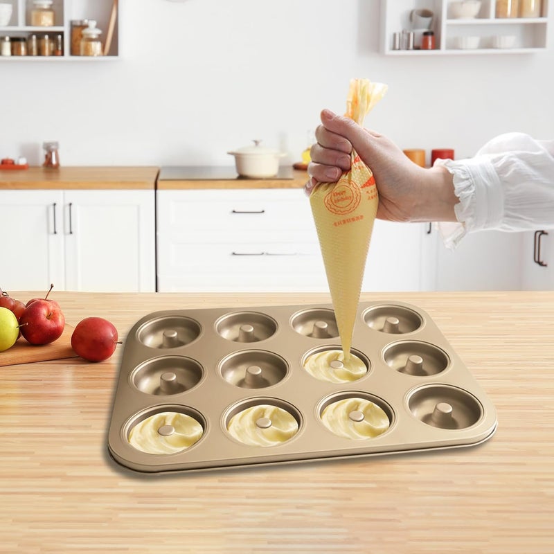 JSJMOFA Donut Pans 2 Pack, Non-Stick 12-Cavity Donut Pan for Baking, Carbon Steel Doughnut Trays for Mini Bagels and Cake, Doughnut Bakeware Oven Baking (Gold) - Image 5