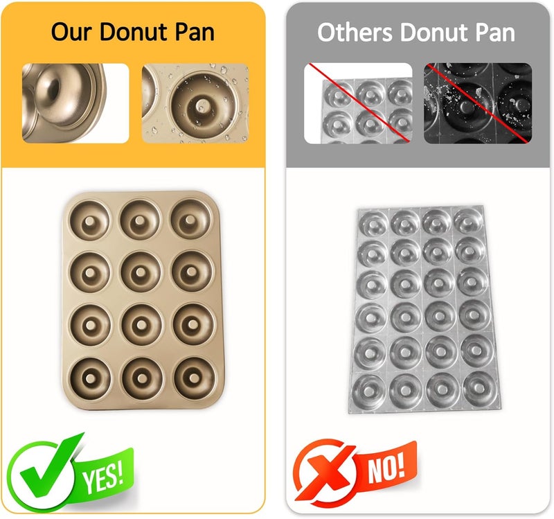JSJMOFA Donut Pans 2 Pack, Non-Stick 12-Cavity Donut Pan for Baking, Carbon Steel Doughnut Trays for Mini Bagels and Cake, Doughnut Bakeware Oven Baking (Gold) - Image 4