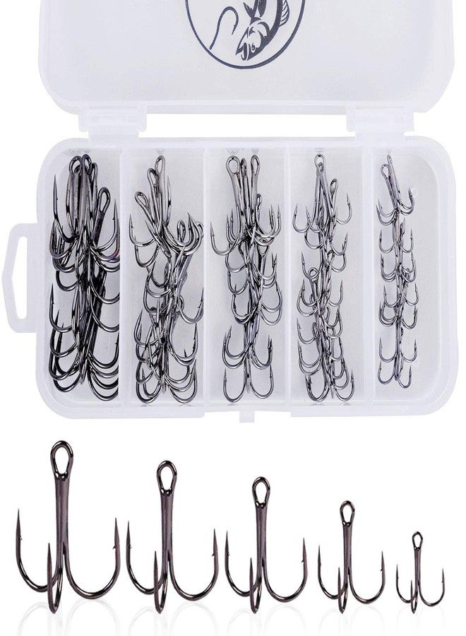 UCEC 50pcs/Box Fishing Treble Hooks Kit, High Carbon Steel Hooks Strong Sharp Round Bend for Hard Baits Lures Saltwater and Freshwater Fishing, Size: 2# 4# 6# 8# 10# - Image 1