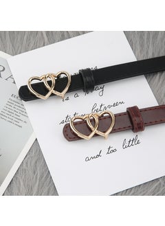 New Double Love Heart Buckle Belt Simple Womens Jeans Korean Style Suit Long Shirt Decoration Leather Belt In Stock Dark khaki cloth color