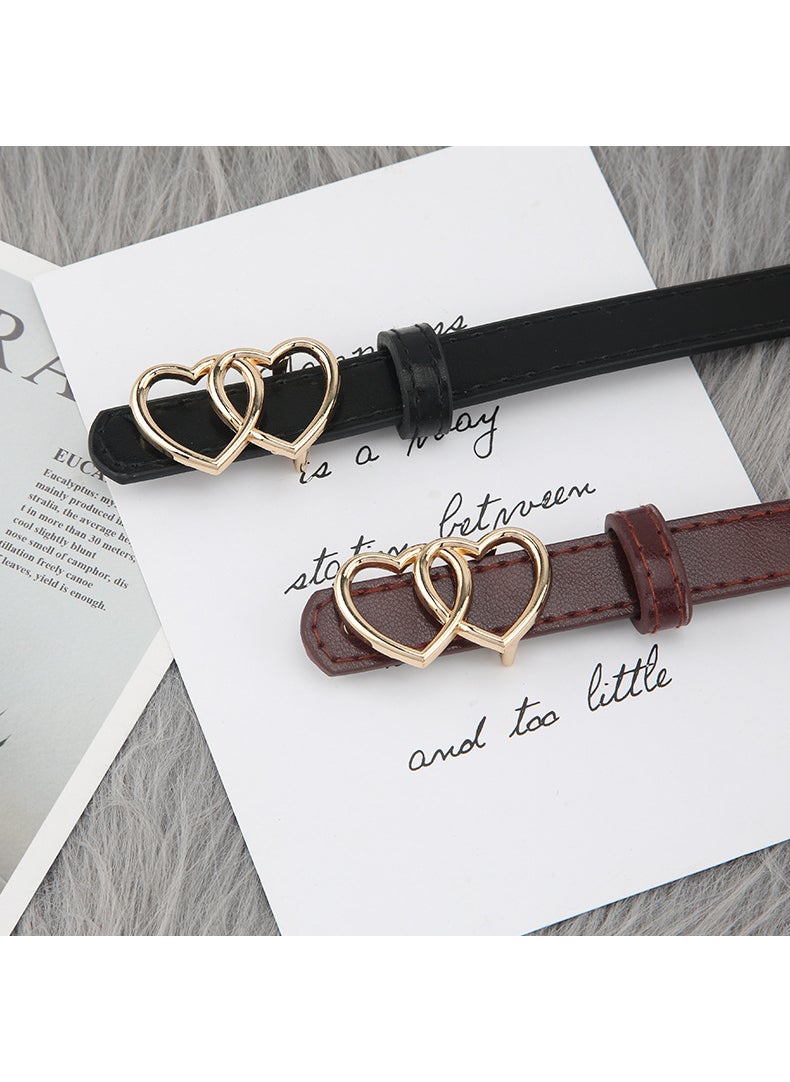 Generic - New Double Love Heart Buckle Belt Simple Womens Jeans Korean Style Suit Long Shirt Decoration Leather Belt In Stock Dark khaki cloth color - Image 1