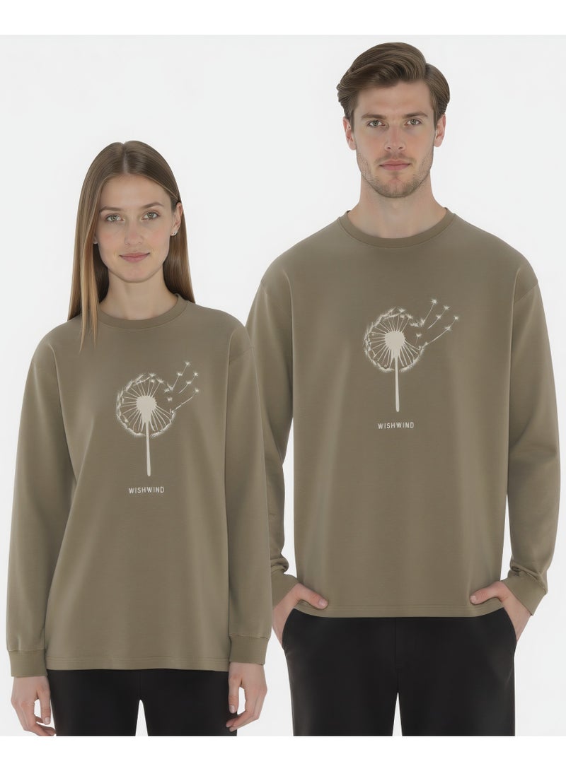WISHWIND Unisex Dandelion Long Sleeve Sweatshirt – Khaki - Image 1