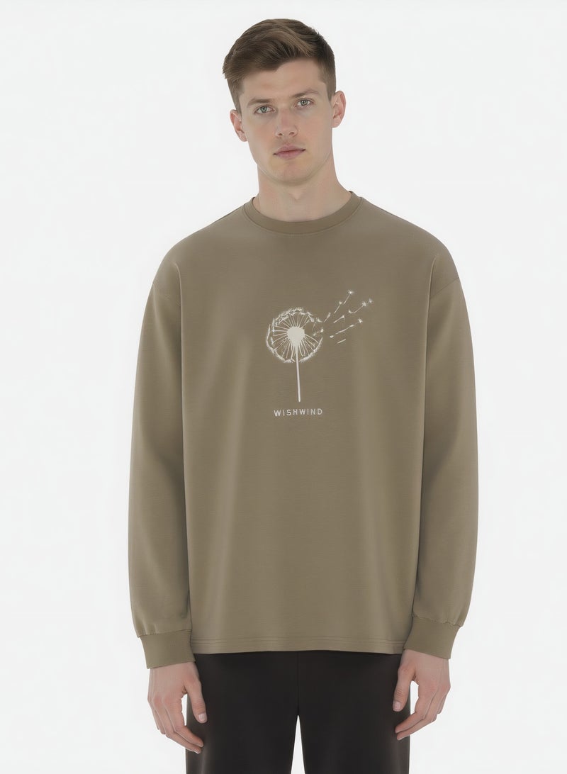 WISHWIND Unisex Dandelion Long Sleeve Sweatshirt – Khaki - Image 3