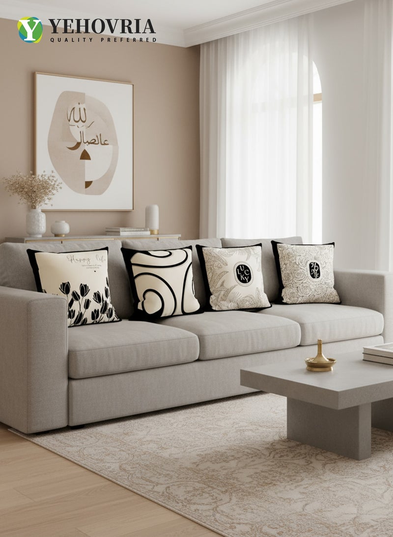 YEHOVRIA Pillow Covers Set of 4, Throw Pillow Cover, Short Plush Cushion Cover, Decorative Nature Plant Cushion Covers 45cm x 45cm,For Living Room Sofa Couch Bed Pillowcases 18x18 inches（Double sided pattern） - Image 2