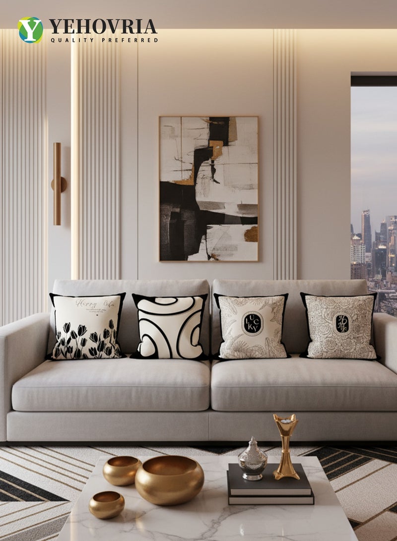 YEHOVRIA Pillow Covers Set of 4, Throw Pillow Cover, Short Plush Cushion Cover, Decorative Nature Plant Cushion Covers 45cm x 45cm,For Living Room Sofa Couch Bed Pillowcases 18x18 inches（Double sided pattern） - Image 3