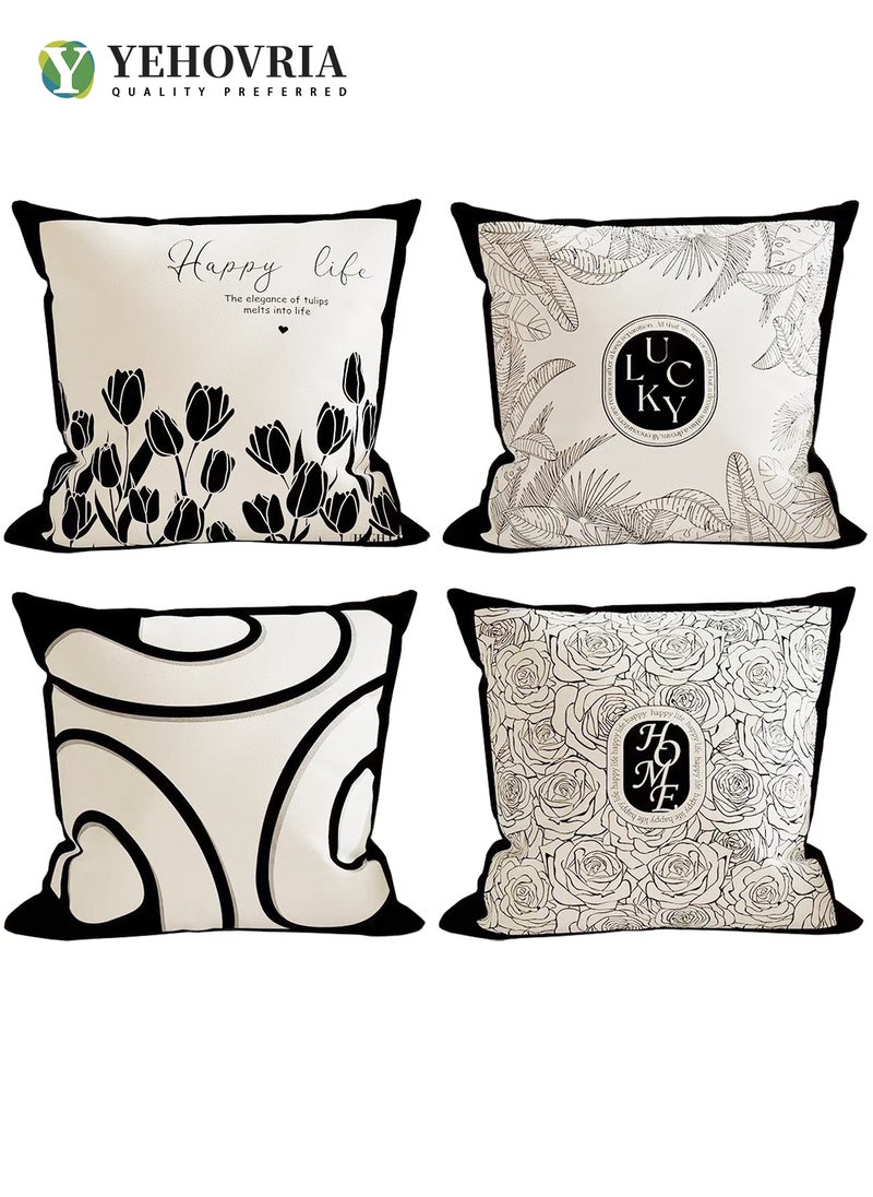 YEHOVRIA - Pillow Covers Set of 4, Throw Pillow Cover, Short Plush Cushion Cover, Decorative Nature Plant Cushion Covers 45cm x 45cm,For Living Room Sofa Couch Bed Pillowcases 18x18 inches（Double sided pattern） - Image 1