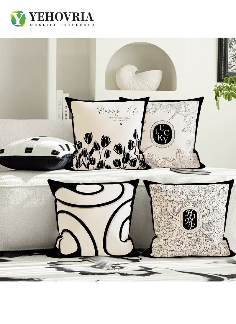 YEHOVRIA - Pillow Covers Set of 4, Throw Pillow Cover, Short Plush Cushion Cover, Decorative Nature Plant Cushion Covers 45cm x 45cm,For Living Room Sofa Couch Bed Pillowcases 18x18 inches（Double sided pattern） - Image 1