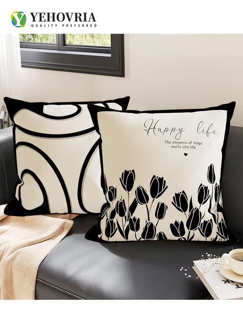 YEHOVRIA - Pillow Covers Set of 4, Throw Pillow Cover, Short Plush Cushion Cover, Decorative Nature Plant Cushion Covers 45cm x 45cm,For Living Room Sofa Couch Bed Pillowcases 18x18 inches（Double sided pattern） - Image 1