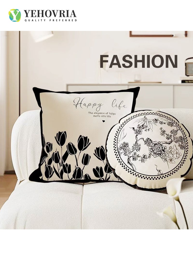 YEHOVRIA - Pillow Covers Set of 4, Throw Pillow Cover, Short Plush Cushion Cover, Decorative Nature Plant Cushion Covers 45cm x 45cm,For Living Room Sofa Couch Bed Pillowcases 18x18 inches（Double sided pattern） - Image 1