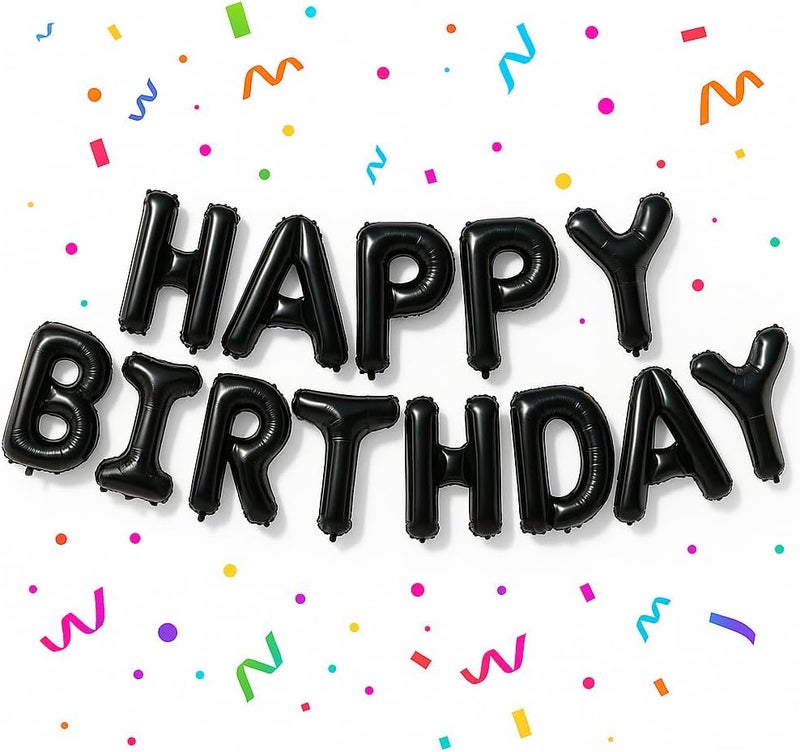 KatchOn, Black Happy Birthday Balloons Banner - 16 Inch | Foil Balloon Banner For Happy Birthday Decorations | Balloon Letters Sign For Birthday Party Decoratioans | Halloween Birthday Decorations - Image 1