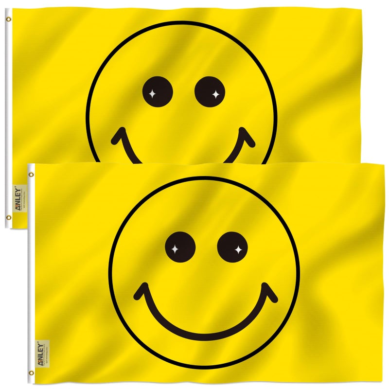 Anley Pack of 2 Fly Breeze 3x5 Foot Yellow Happy Face Flag Vivid Color and Fade Proof Canvas Header and Double Stitched Flags Polyester with Brass Grommets 3 X 5 Ft - Image 2