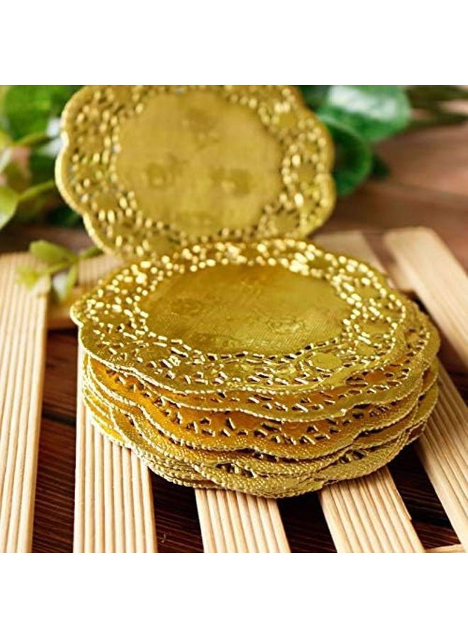 CHICIEVE Paper Doily 3.5 Inches Golden Round Paper Lace Doilies 100 Pcs Placemats Ideal for Weddings,Tableware Decor - Image 3