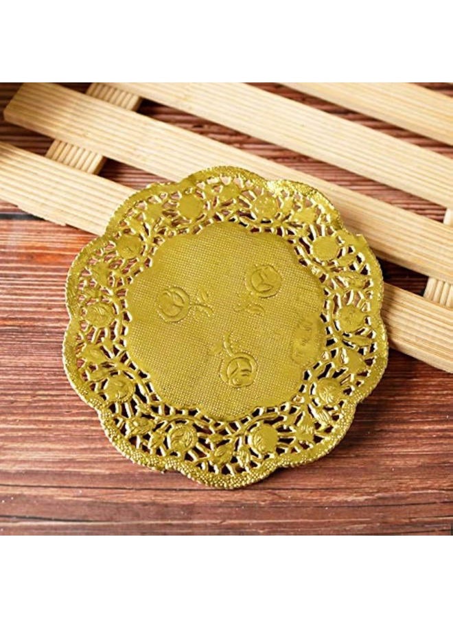 CHICIEVE Paper Doily 3.5 Inches Golden Round Paper Lace Doilies 100 Pcs Placemats Ideal for Weddings,Tableware Decor - Image 1