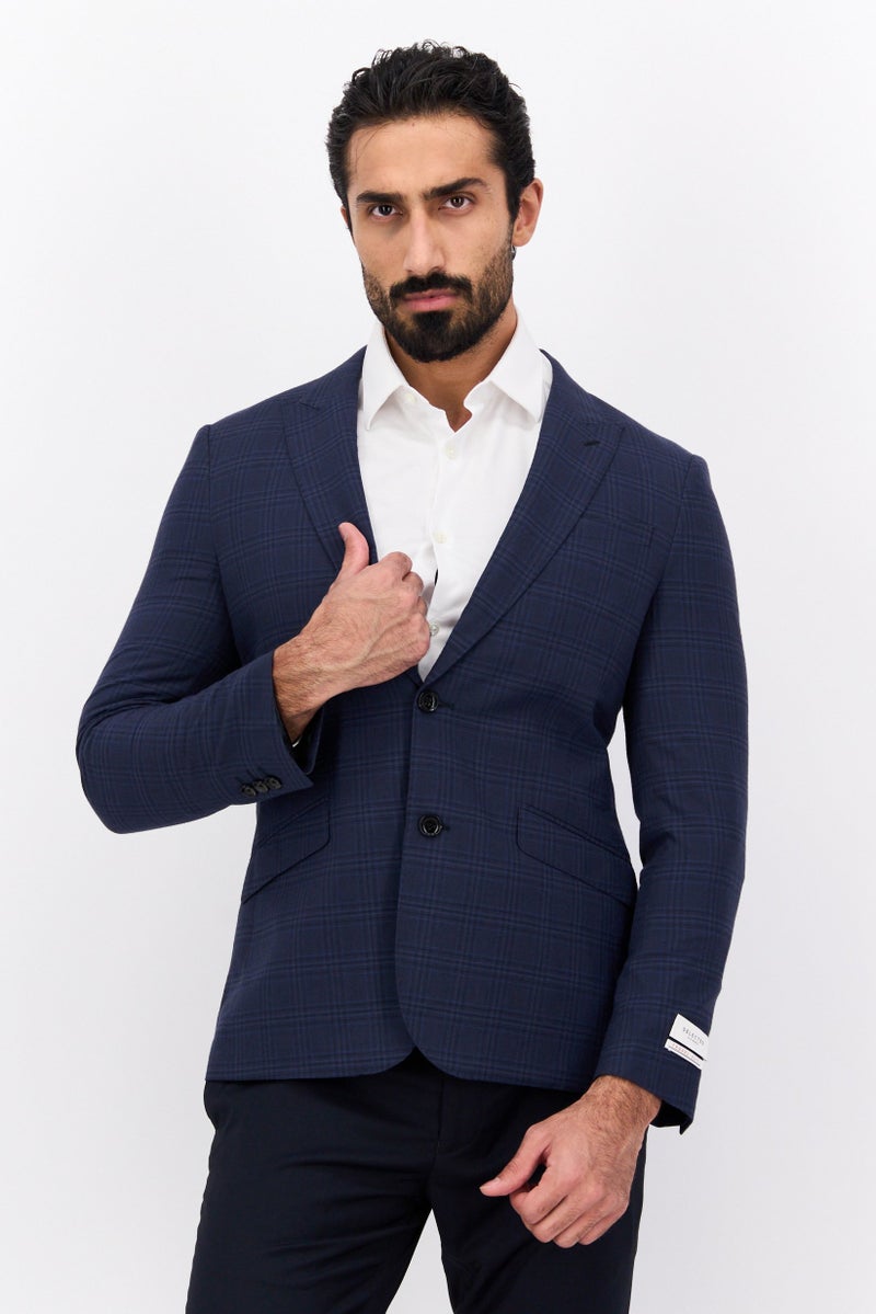 SELECTED Men Regular Fit Plaid Blazer, Navy - Image 1