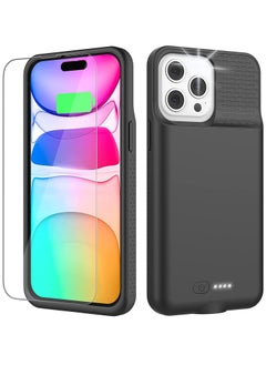 Battery Case for iPhone 14/14 Pro, Real 4500mAh Rechargeable Smart Extended Charging Case with 1x Screen Protector, Ultra-Slim Portable Protective Battery Pack (6.1 inch) Black