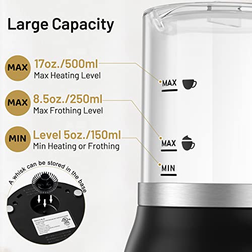 Secura 17oz 4-in-1 Electric Milk Frother and Steamer with Glass Jug, Hot/Cold Foam Maker for Latte, Cappuccino, Macchiato & Hot Chocolate, No Non-Stick Coating and Teflon-Free Design - Image 3
