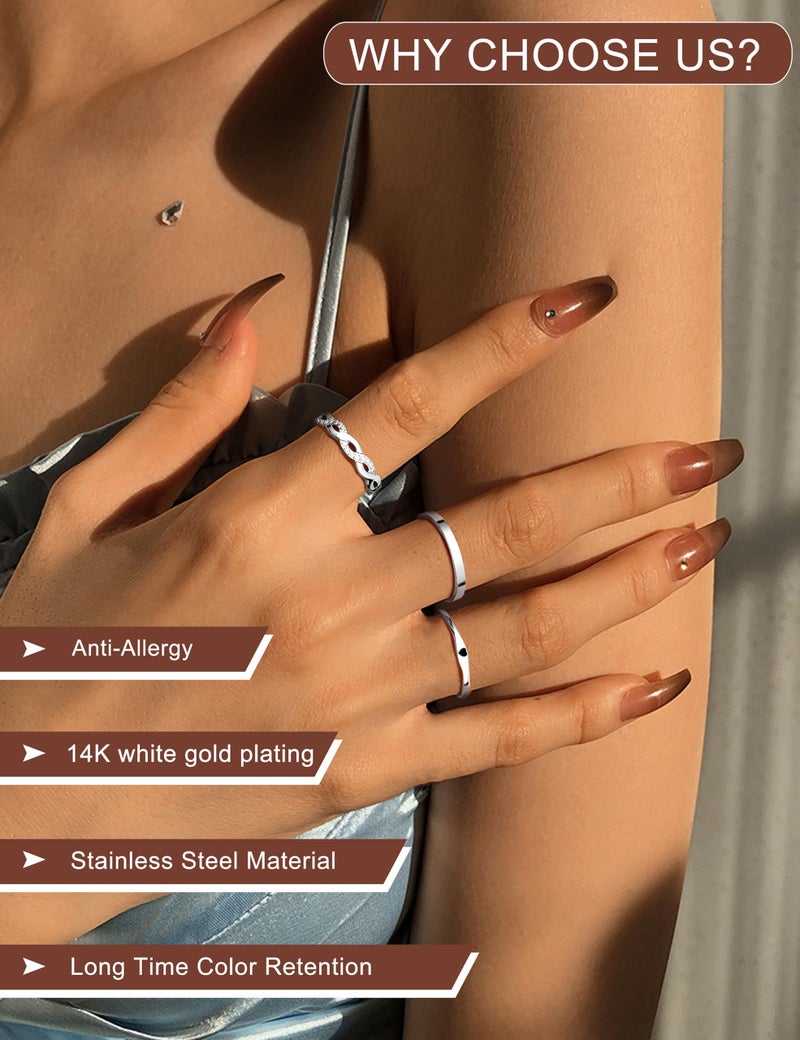 JeryWe 6 Pcs Stainless Steel Rings for Women Set Knuckle Rings Stackable Simple Carve Heart Wedding Bands Engagement Promise Eternity Bands Thumb Ring for Women 8 - Image 3