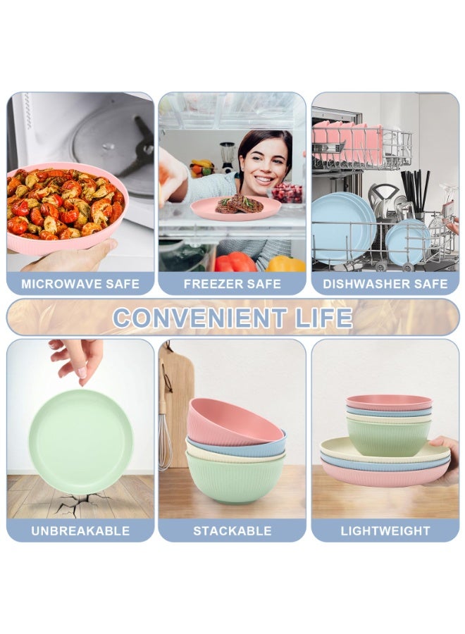 44 Pcs Dinnerware Sets for 4,Plates and Bowls Sets Unbreakable Tableware set,Plates Bowls Cups Cutlery Sets,Travel Camping Lightweight Dinnerware（Light Color） - Image 3