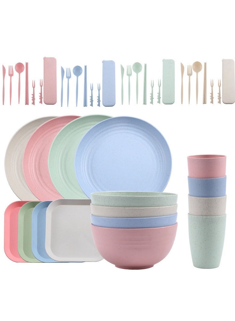 44 Pcs Dinnerware Sets for 4,Plates and Bowls Sets Unbreakable Tableware set,Plates Bowls Cups Cutlery Sets,Travel Camping Lightweight Dinnerware（Light Color） - Image 1