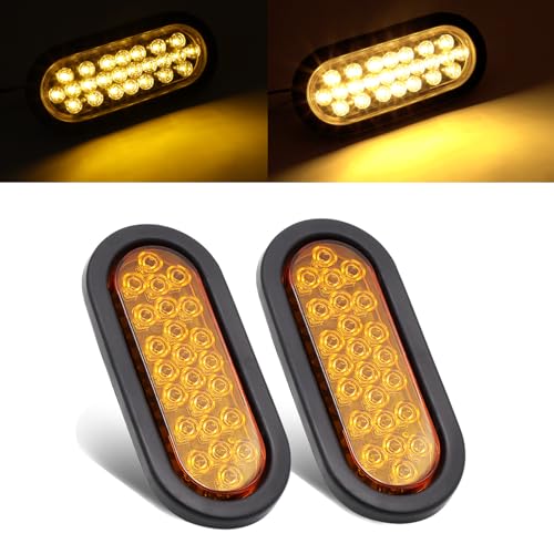 Ledvillage Amber 6 Inch Oval Trailer Marker Lights 24 LED Turn Signal Clearance Lamp for Truck Trailer Lorry Pickup RV with Plug & Grommet Turn Signal 12v DC (2 Pcs) - Image 1