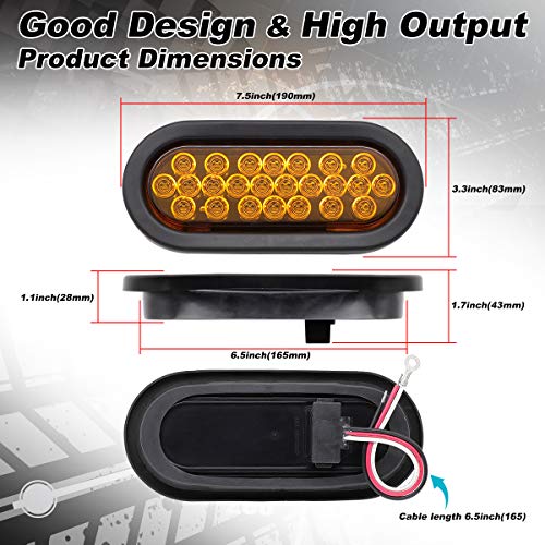 Ledvillage Amber 6 Inch Oval Trailer Marker Lights 24 LED Turn Signal Clearance Lamp for Truck Trailer Lorry Pickup RV with Plug & Grommet Turn Signal 12v DC (2 Pcs) - Image 2