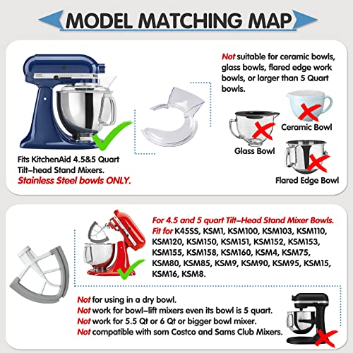 Moloudan Pouring Shield for KitchenAid 4.5 and 5 Quart Tilt-Head Stand Mixers Stainless Steel Bowls ONLY, Secure Fit Splatter Guard, and Flex Edge Beater for KitchenAid 4.5-5Qt Tilt-Head Stand Mixers - Image 4