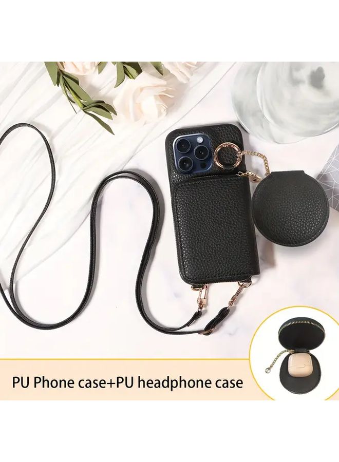 Beige Accordion Zipper Crossbody Anti Drop Coin Purse And Headphone Case For IPhone 16 Plus Compact Stylish Durable - Image 1