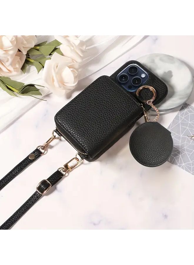 Beige Accordion Zipper Crossbody Anti Drop Coin Purse And Headphone Case For IPhone 16 Plus Compact Stylish Durable - Image 2