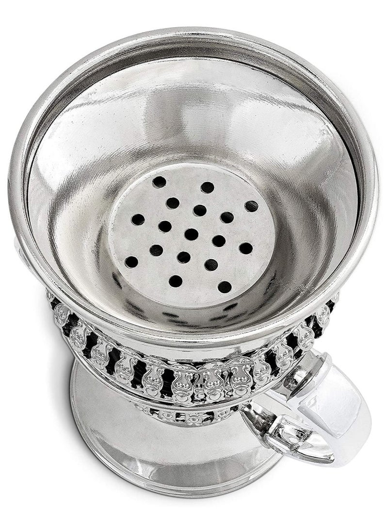 SAQOWARE Metal Frankincense Resin Incense Burner | Premium Metal Bakhoor Burner with Tong | Madkhan | Mabkhara | Oud Burner | Incence Burner | Myrrh Burner with Tongs for Yoga | Spa Aromatherapy (Silver)  - Image 3