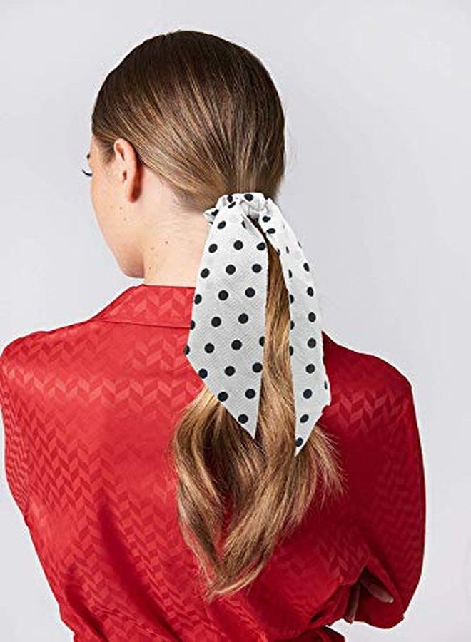 FAMEZA Women's Scarf Scrunchie 6 Pieces Hair Scarves Chiffon Scrunchies with Tails Dot Floral Hair Scarfs Long Hair Ribbon Ties | Multicolour - Image 4