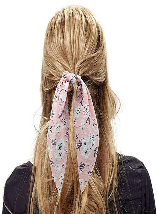 FAMEZA Women's Scarf Scrunchie 6 Pieces Hair Scarves Chiffon Scrunchies with Tails Dot Floral Hair Scarfs Long Hair Ribbon Ties | Multicolour - Image 2