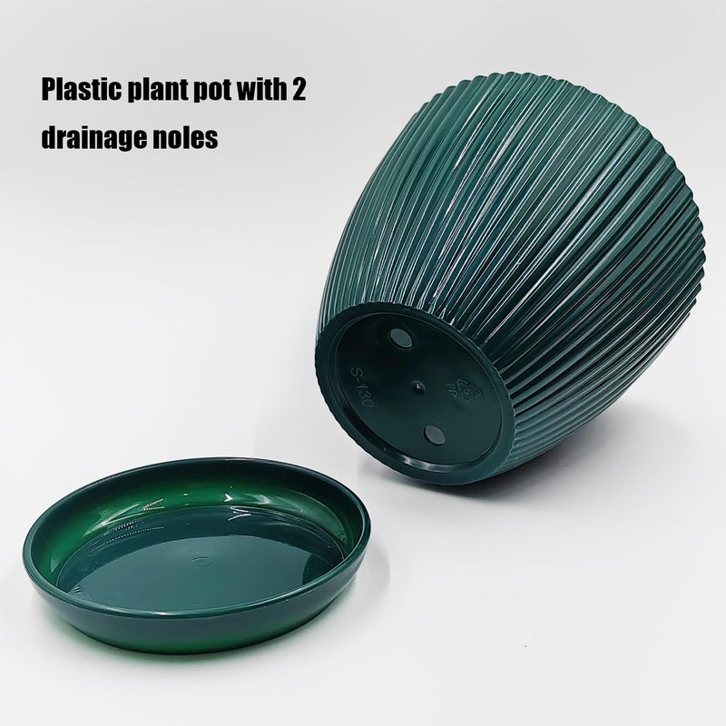 RooTrimmer 7.5/6.5/5.5/4.9/4.2/3.5 inches Plant Planters 6 Pack, Thick Sturdy Plastic Plant Pots, Indoor/Outdoor 6 Sizes Flower Pots with Drainage Holes and Saucers (6 Sizes, Dark-Green) - Image 5