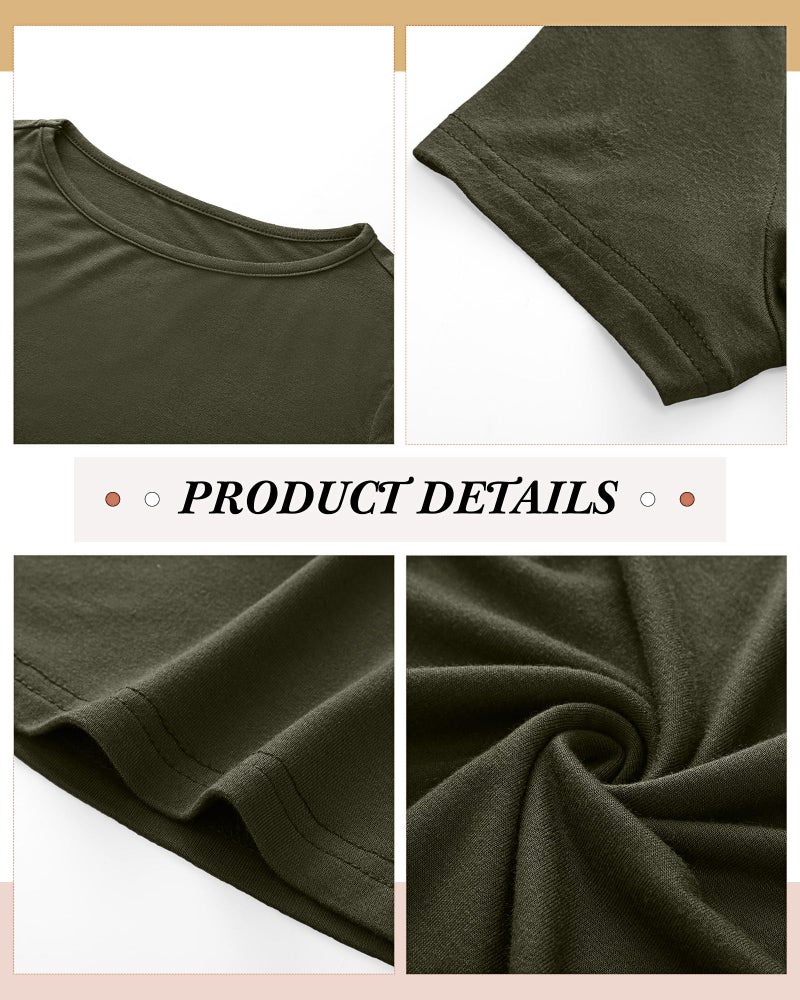Riyiper 3 Pcs Women's Short Sleeve Crop Tops, Boat Neck Slim Fitted Cropped Shirts Workout Basic Tops (Black, Army Green, Light Gray,Small) - Image 5