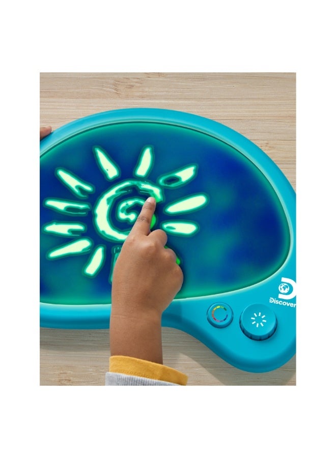 ديسكفري Discovery™ Mess-Free Glow Palette - Light-Up LED Drawing Tablet w/Attached Stylus, No Markers or Pencils Needed, 6 Built-in Songs, Portable Kids Travel Toy, Doodle Art Board Activity Kit, Fun Gift - Image 5