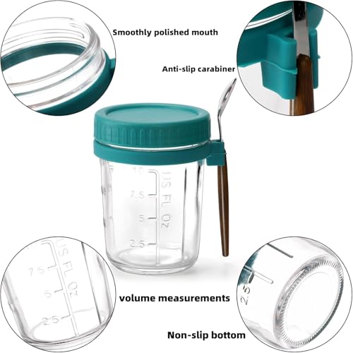 FWQPRA 350 Ml Airtight Overnight Oats Jar with Spoon & Lid, Glass Oatmeal Container Jar for Cereal Fruit Vegetable Milk Salad Yogurt, Mason Jars with Measurement Marks (Pack Of 2), Multicolor - Image 5