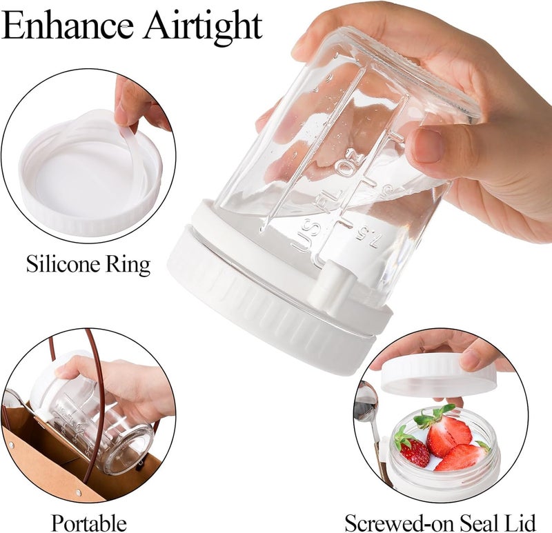 FWQPRA 350 Ml Airtight Overnight Oats Jar with Spoon & Lid, Glass Oatmeal Container Jar for Cereal Fruit Vegetable Milk Salad Yogurt, Mason Jars with Measurement Marks (Pack Of 2), Multicolor - Image 2