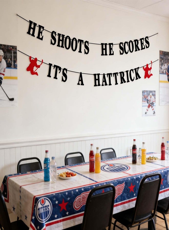 CHOOSE-IT HE SHOOTS HE SCORES IT'S A HAT TRICK Hockey Party Banner, Glitter Letters for Kids Birthday Decor, Sports Theme Celebration Backdrop, Boy's Party Decorations - Image 5
