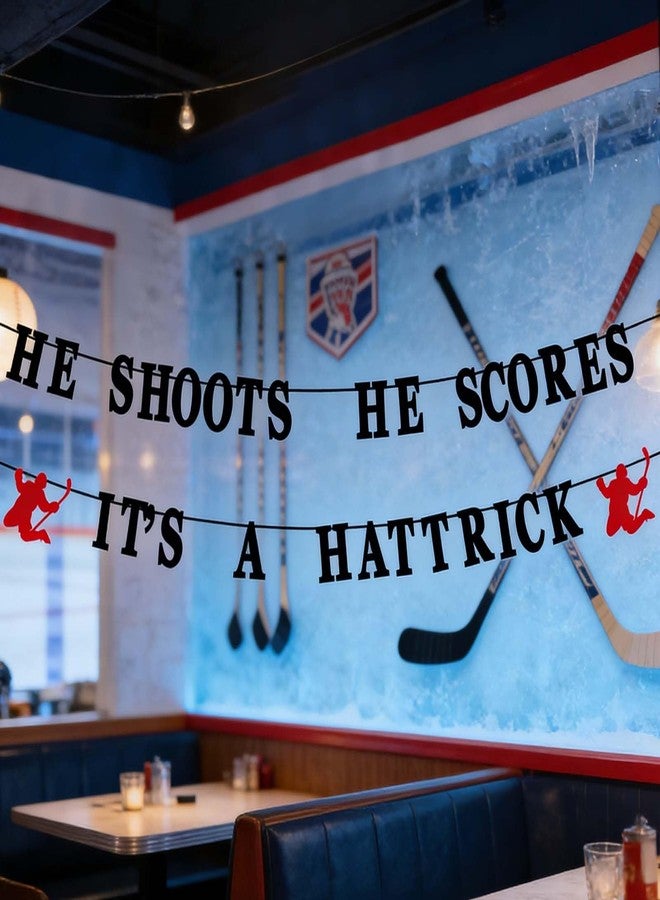 CHOOSE-IT HE SHOOTS HE SCORES IT'S A HAT TRICK Hockey Party Banner, Glitter Letters for Kids Birthday Decor, Sports Theme Celebration Backdrop, Boy's Party Decorations - Image 3