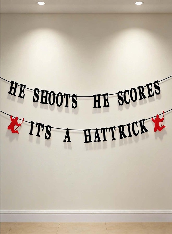 CHOOSE-IT HE SHOOTS HE SCORES IT'S A HAT TRICK Hockey Party Banner, Glitter Letters for Kids Birthday Decor, Sports Theme Celebration Backdrop, Boy's Party Decorations - Image 4