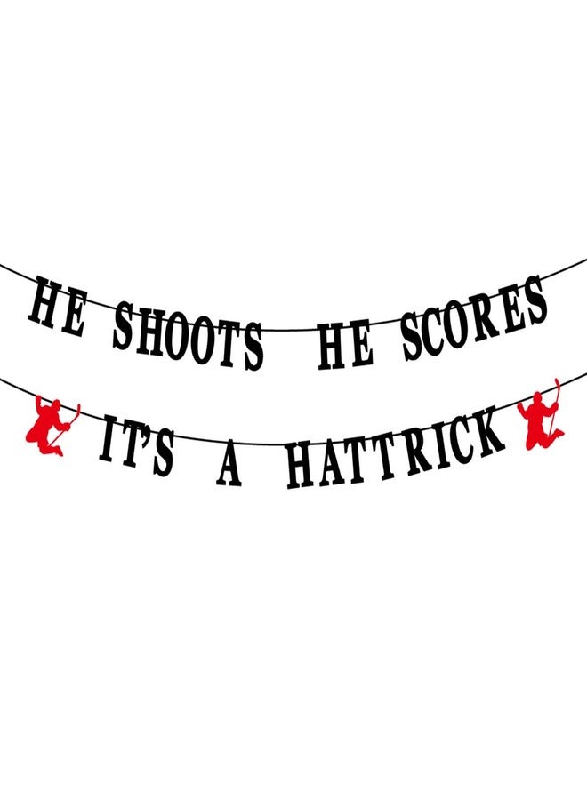 CHOOSE-IT HE SHOOTS HE SCORES IT'S A HAT TRICK Hockey Party Banner, Glitter Letters for Kids Birthday Decor, Sports Theme Celebration Backdrop, Boy's Party Decorations - Image 1