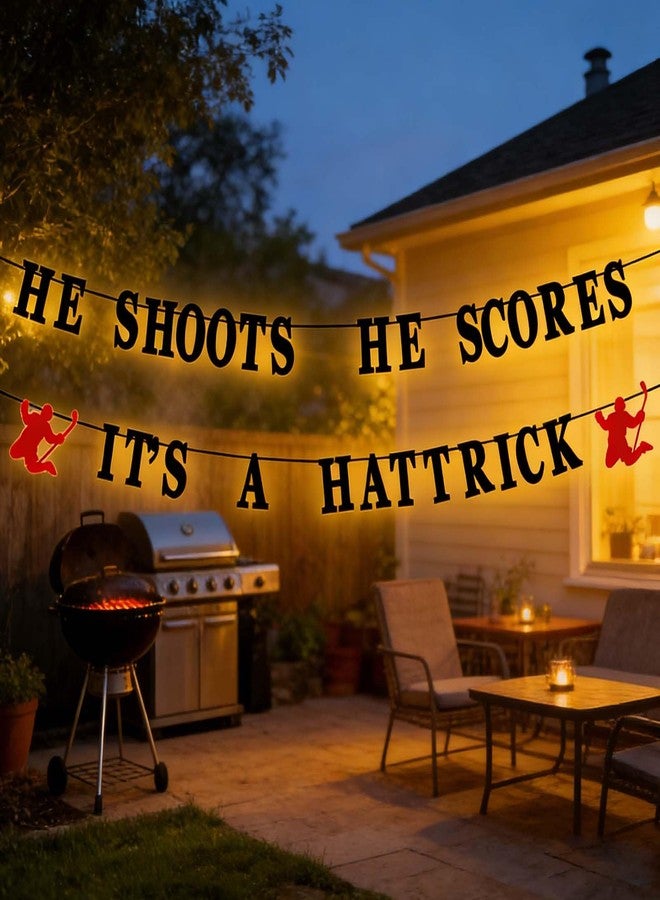 CHOOSE-IT HE SHOOTS HE SCORES IT'S A HAT TRICK Hockey Party Banner, Glitter Letters for Kids Birthday Decor, Sports Theme Celebration Backdrop, Boy's Party Decorations - Image 2