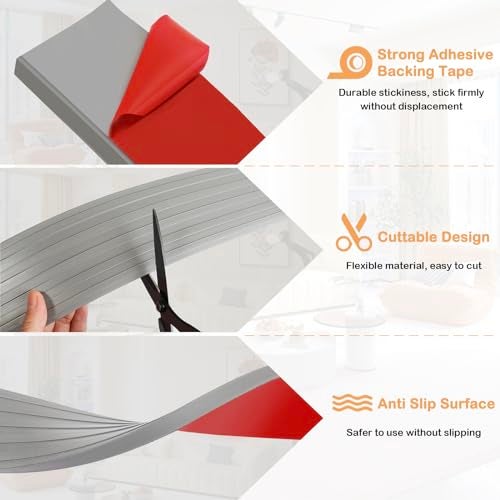 Heonay Threshold Ramps for Doorways Self-Adhesive Rubber Ramps for Door Threshold Rubber Door Threshold Ramp for Wheelchair Stroller Scooter Reducer Ramp (Gray, 2” Wide x 6.6' Long) - Image 2